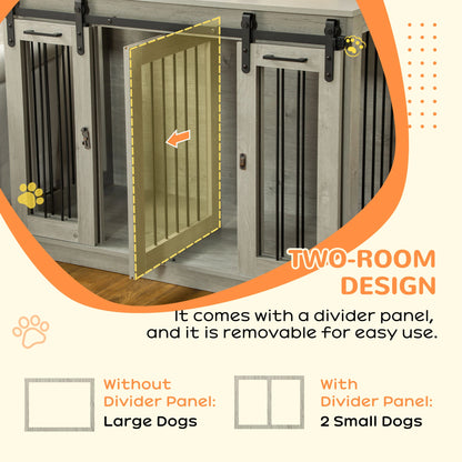 PawHut Dog Crate Furniture for Large Dogs & Small Dogs with Divider – Grey
