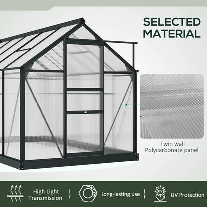 Outsunny 6 x 10 ft Polycarbonate Walk-In Greenhouse - Grey
