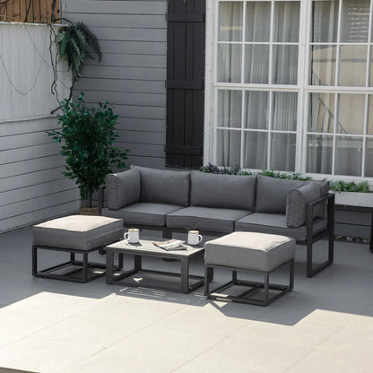 Outsunny 6 Piece Outdoor Garden Sofa Set with Coffee Table – Grey