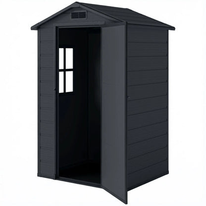 Outsunny 4 x 3ft Plastic Garden Shed with Floor, Lockable Door, Window & Vent – Dark Grey
