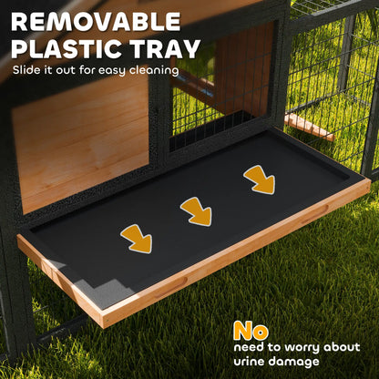 PawHut Outdoor Wooden Rabbit Hutch with Steel Run, Ramp &amp; Removable Tray
