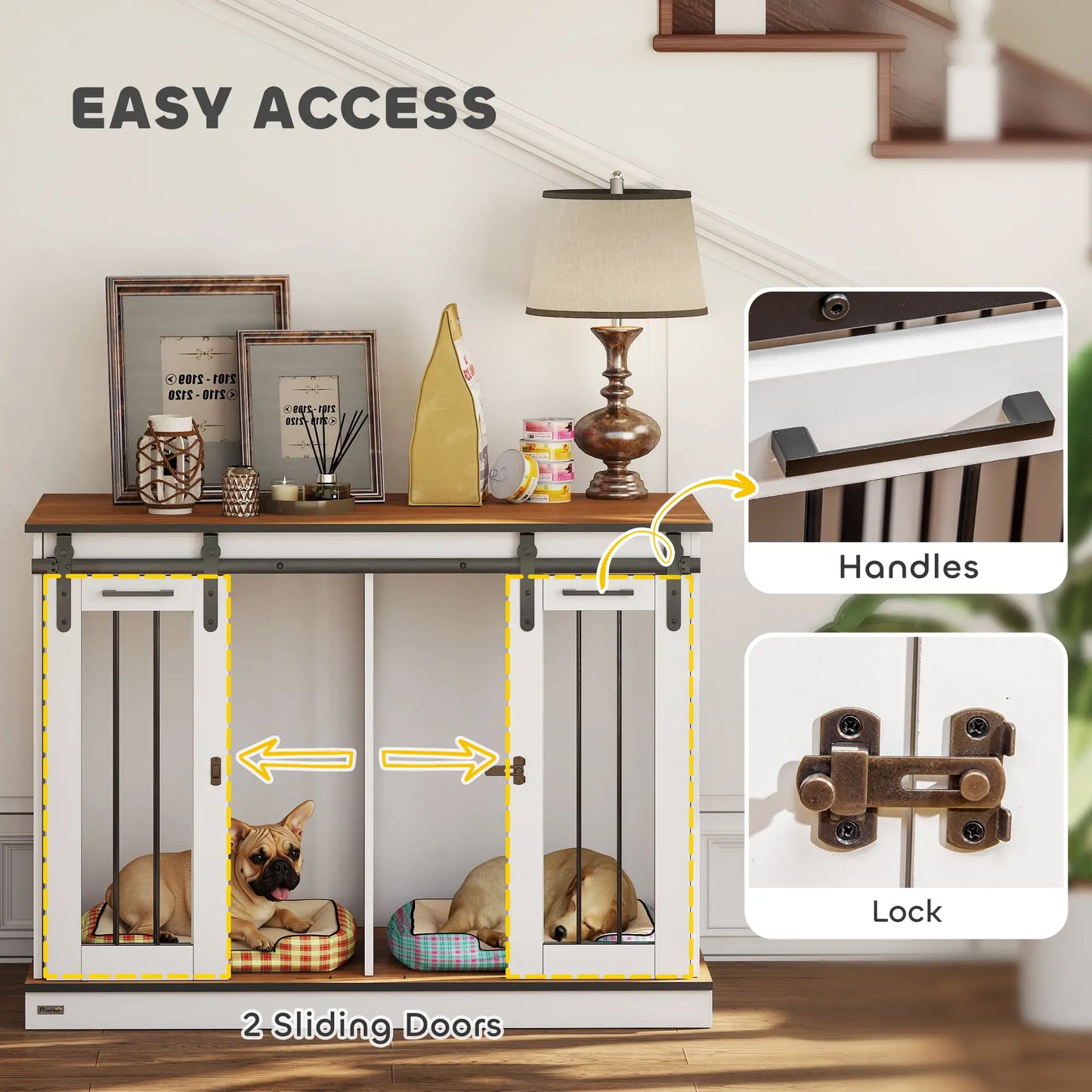 PawHut Dog Crate Furniture for Large Dogs & Small Dogs with Divider – White & Golden Oak