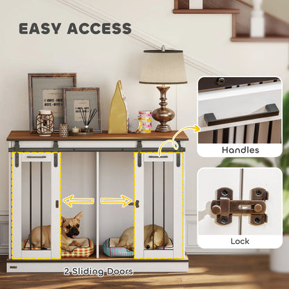 PawHut Dog Crate Furniture for Large Dogs & Small Dogs with Divider – White & Golden Oak