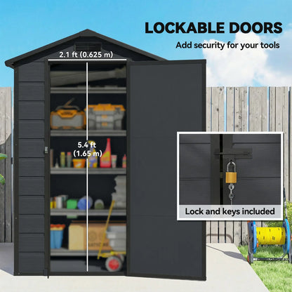 Outsunny 4 x 3ft Plastic Garden Shed with Floor, Lockable Door, Window & Vent – Dark Grey