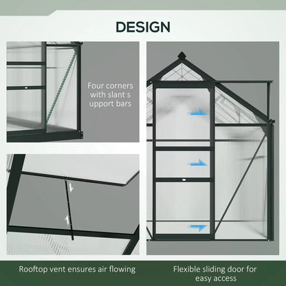 Outsunny 6 x 10 ft Polycarbonate Walk-In Greenhouse - Grey