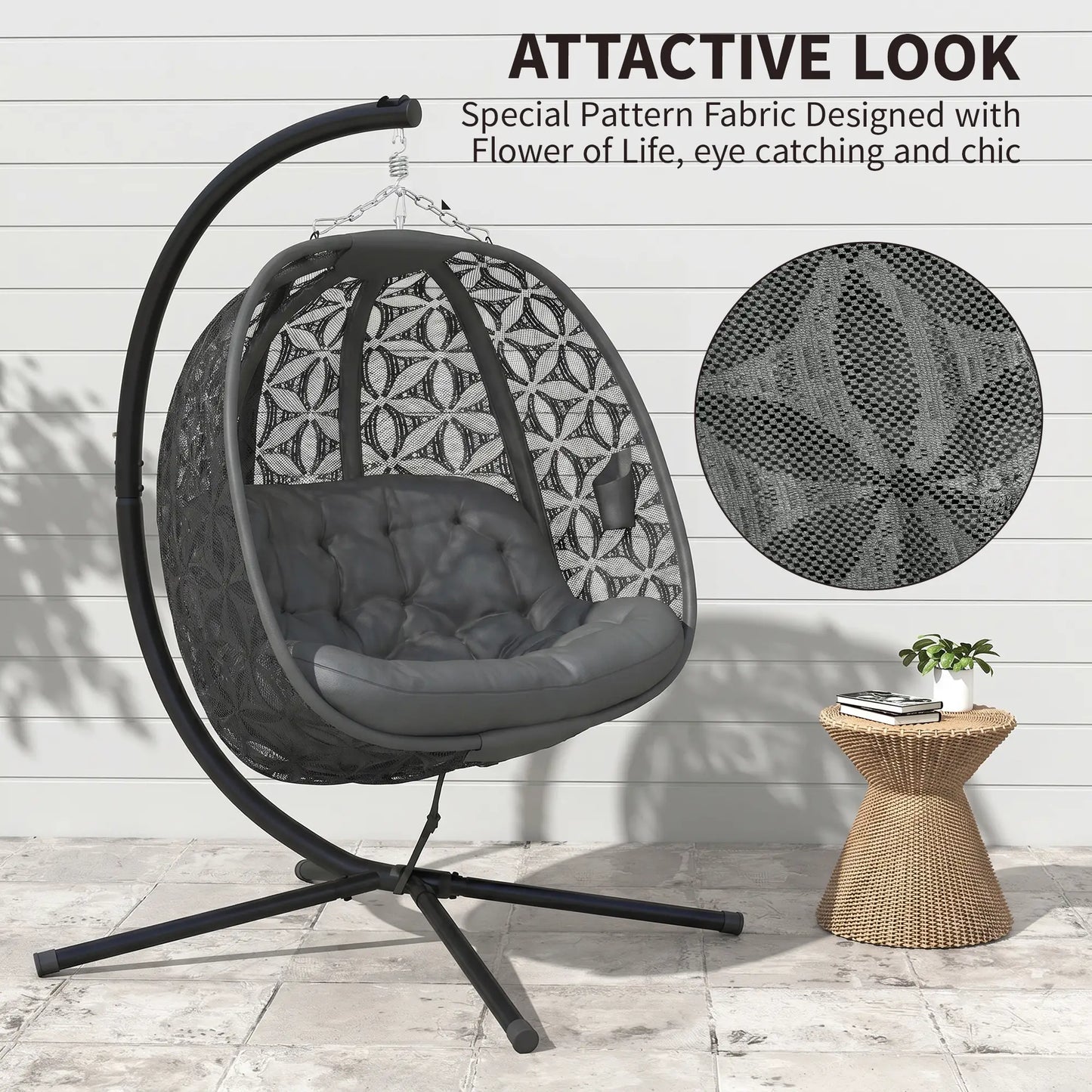 Outsunny Outdoor Double Hanging Chair with Cushion and Cup Holders, Charcoal Grey