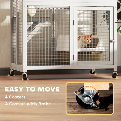 PawHut Wooden Catio Cat Outdoor Enclosure with Waterproof Roof - White
