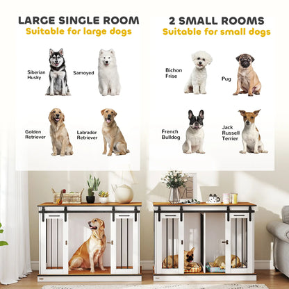 PawHut Dog Crate Furniture for Large Dogs & Small Dogs with Divider – White & Golden Oak