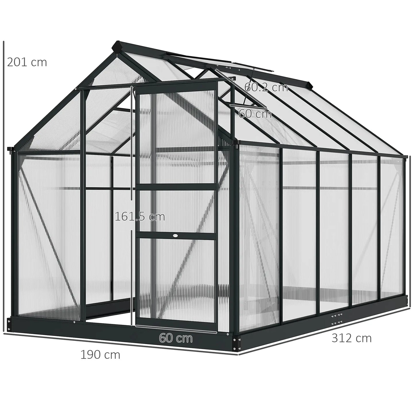 Outsunny 6 x 10 ft Polycarbonate Walk-In Greenhouse - Grey