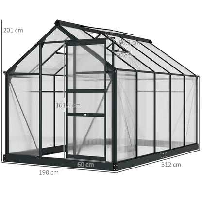 Outsunny 6 x 10 ft Polycarbonate Walk-In Greenhouse - Grey