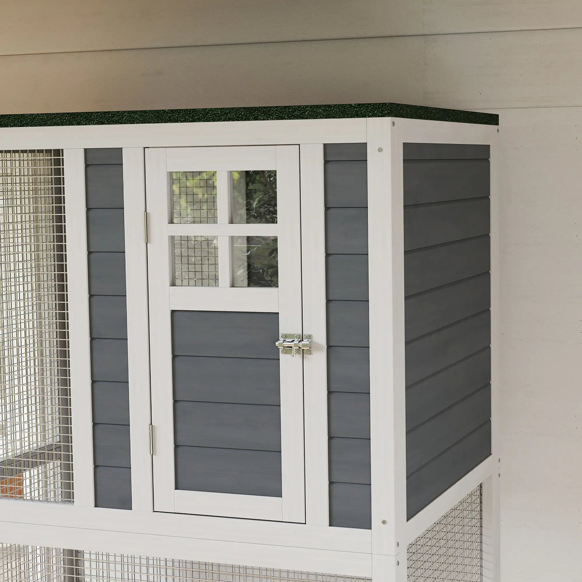 PawHut Wooden Catio Cat Outdoor Enclosure with Waterproof Roof - White