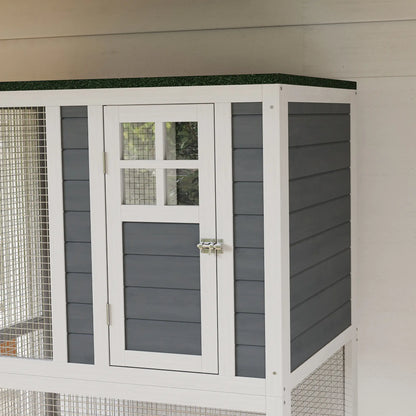 PawHut Wooden Catio Cat Outdoor Enclosure with Waterproof Roof - White